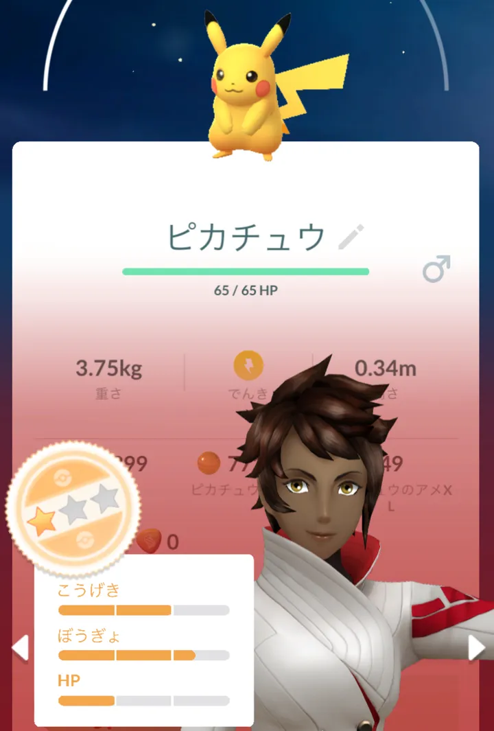 チームリーダーの評価画面に表示された個体値バー